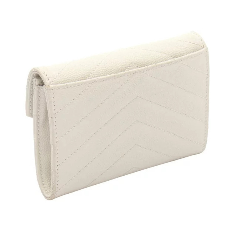Saint Laurent Bi Wallet Ivory Leather Envelope Monogram Paris White fold White